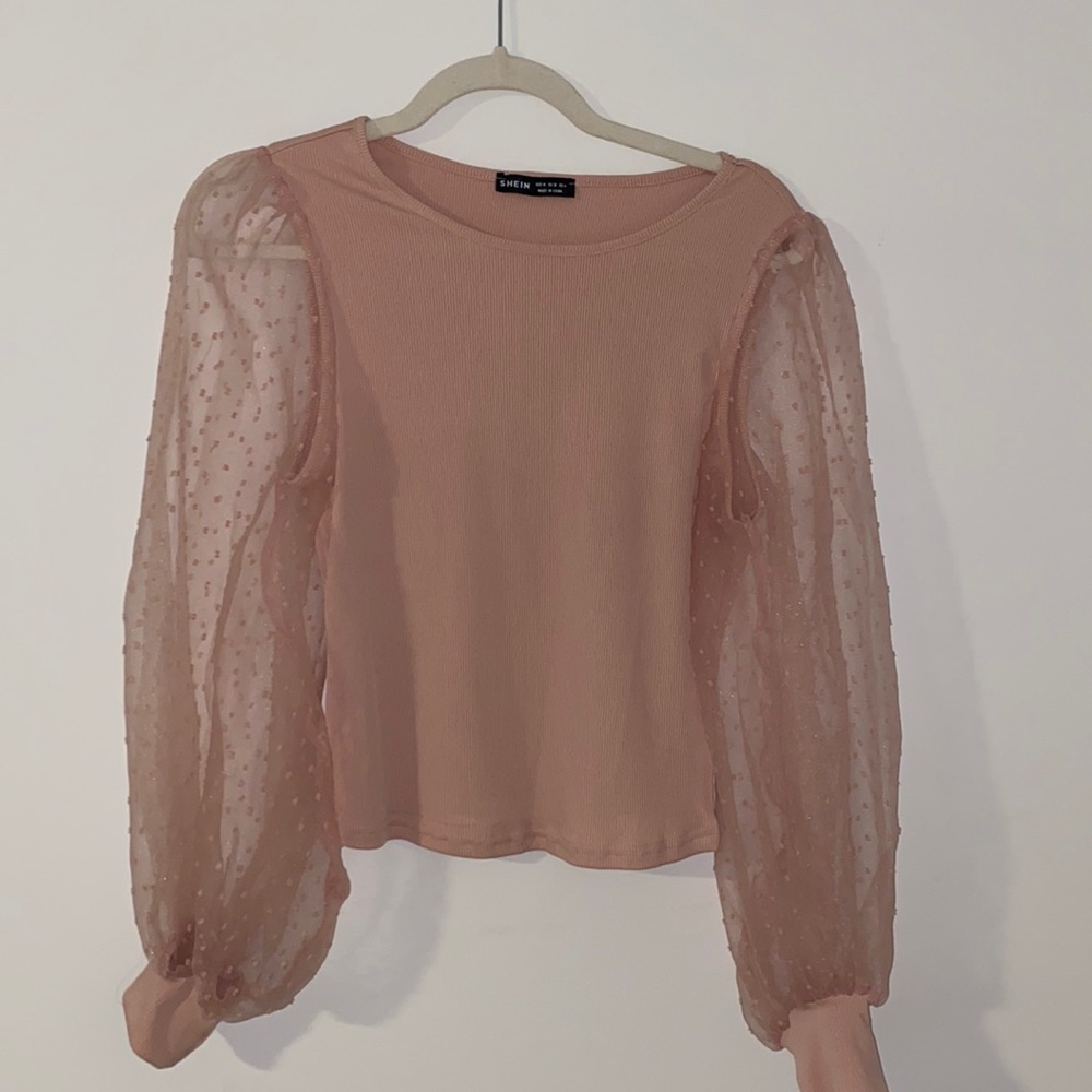 Pink blouse with puffy sheer sleeves
